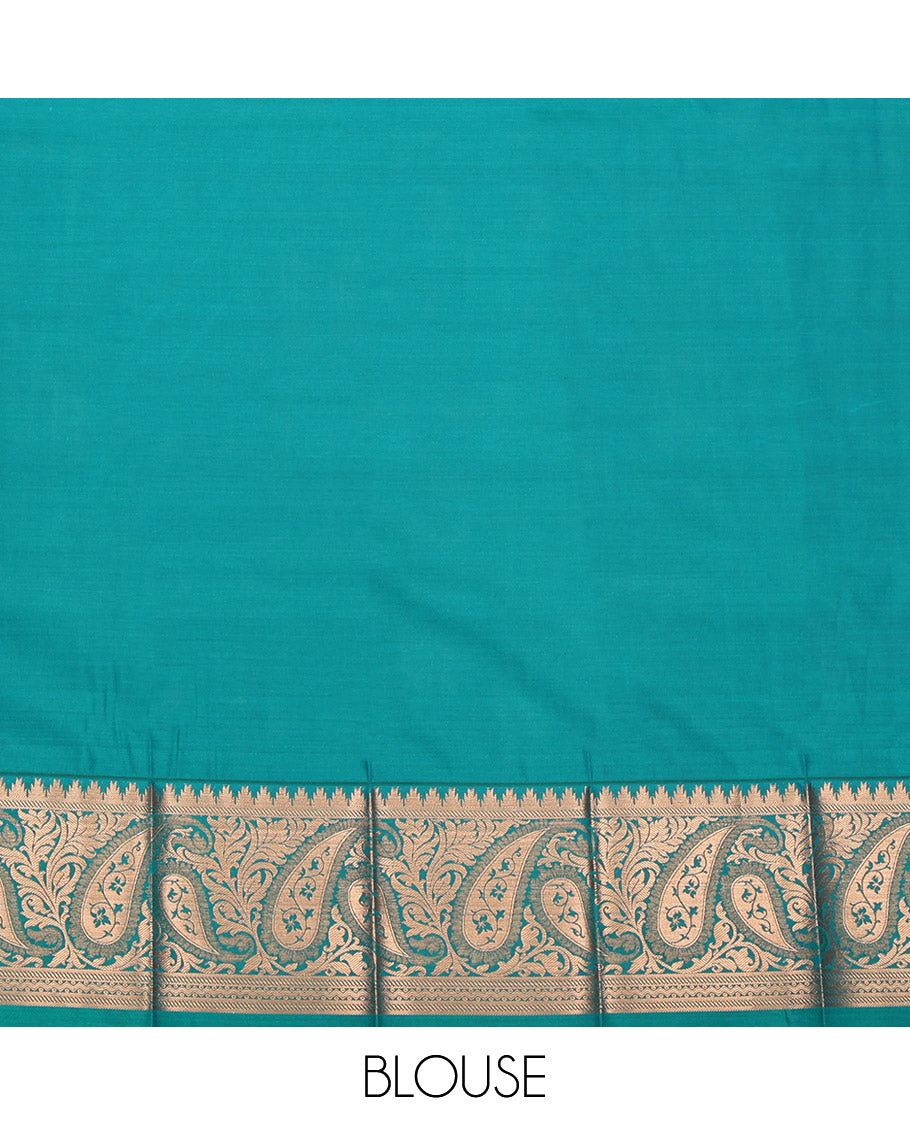 Rani Pink Budget Silk Saree, Accentuated with Jacquard, Complemented by Contrast Paisley Border, Pallu of Paisleys, and a Contrast Blouse