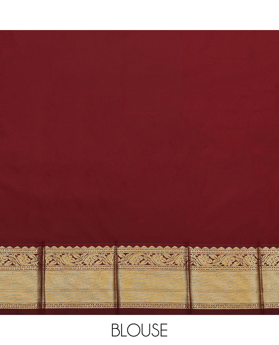 Green Budget Silk Saree, Adorned with Zari Buttas and Checks, Complemented by a Contrast Traditional Zari Border, Geometric Pallu, and a Contrast Blouse