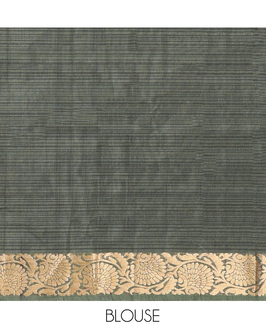 Wine Silk Cotton Saree, Adorned with Zari Buttas, a Contrast Floral Creeper Border, Grand Pallu, and a Contrast Blouse