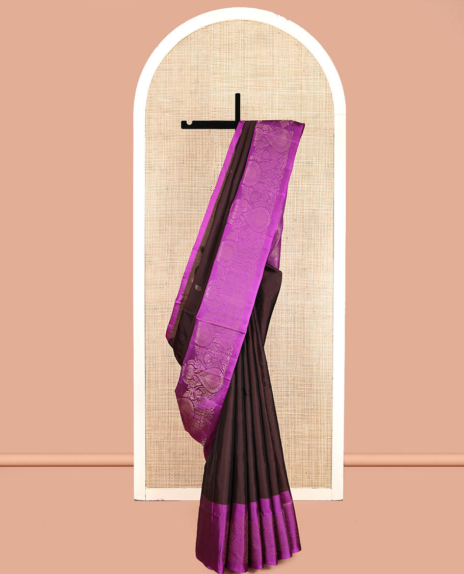 Brown Mayuri Lite Silk Mix Saree, Woven with Buttas, Complemented by a Contrast Intricately Designed Border, Pallu of Jaal Designs, and a Contrast Blouse