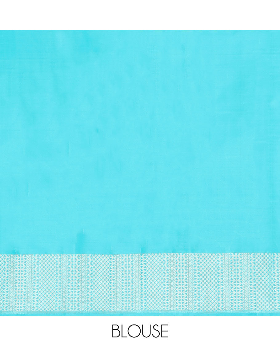 Light blue geometric design kancheepuram silk saree with self zari border & bhavanji pallu