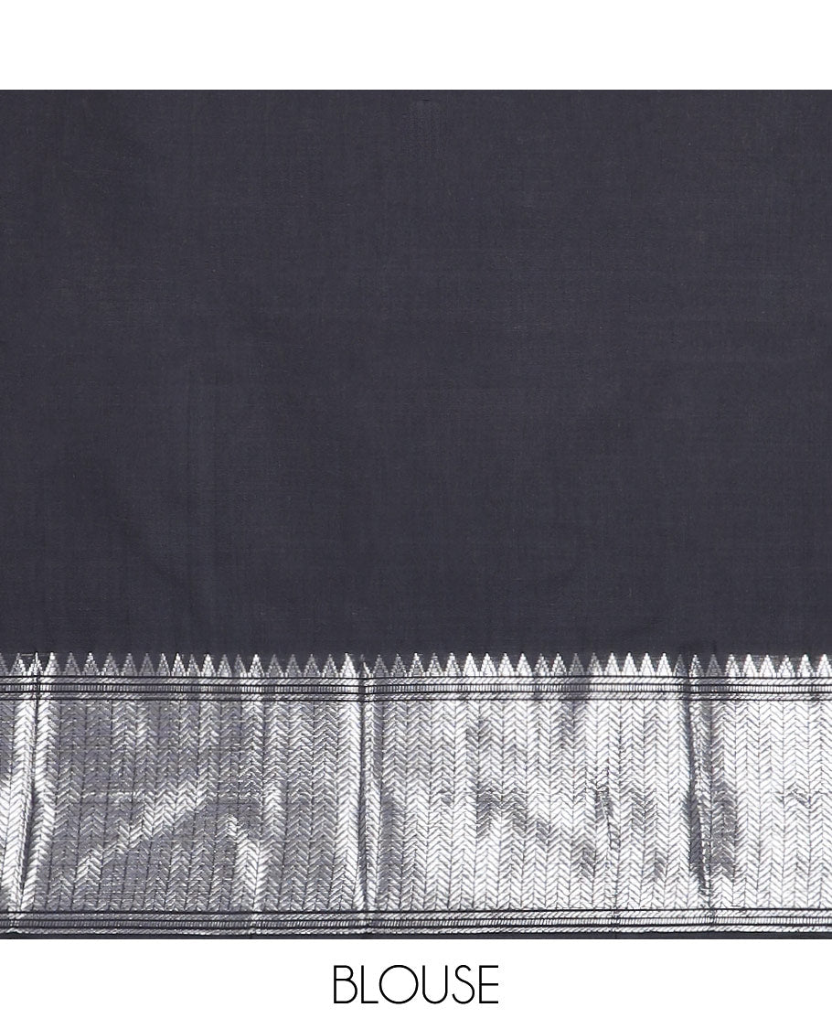 Black cotton half saree with contrast intricate zari design border, zari design blouse & zari design border dhavani