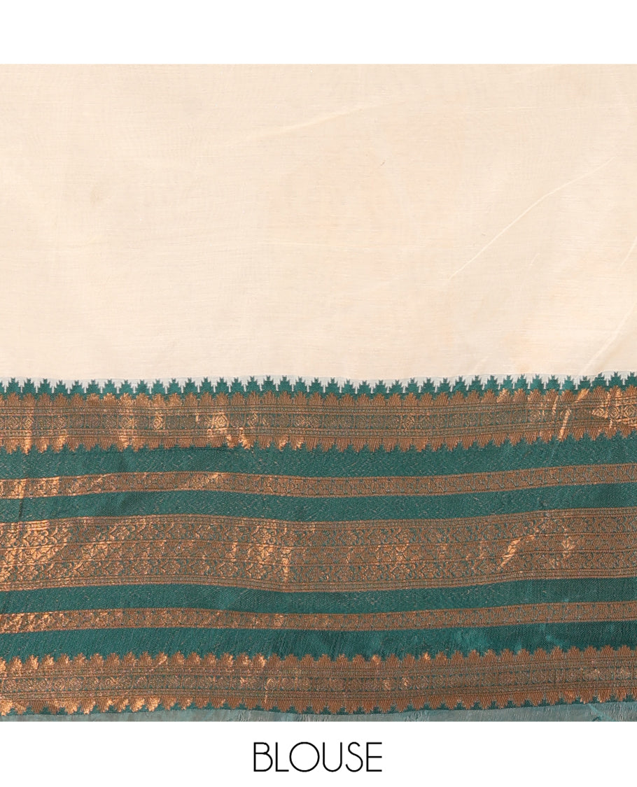 Cream-Green Semi-Silk Half-Saree