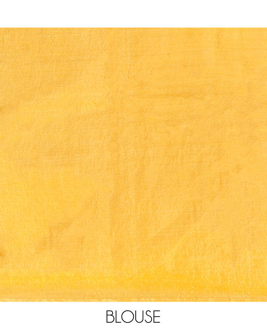 Borderless Mustard Tussar Silk Saree, Detailed with Zari Stripes, Striped Pallu, and a Matching Blouse
