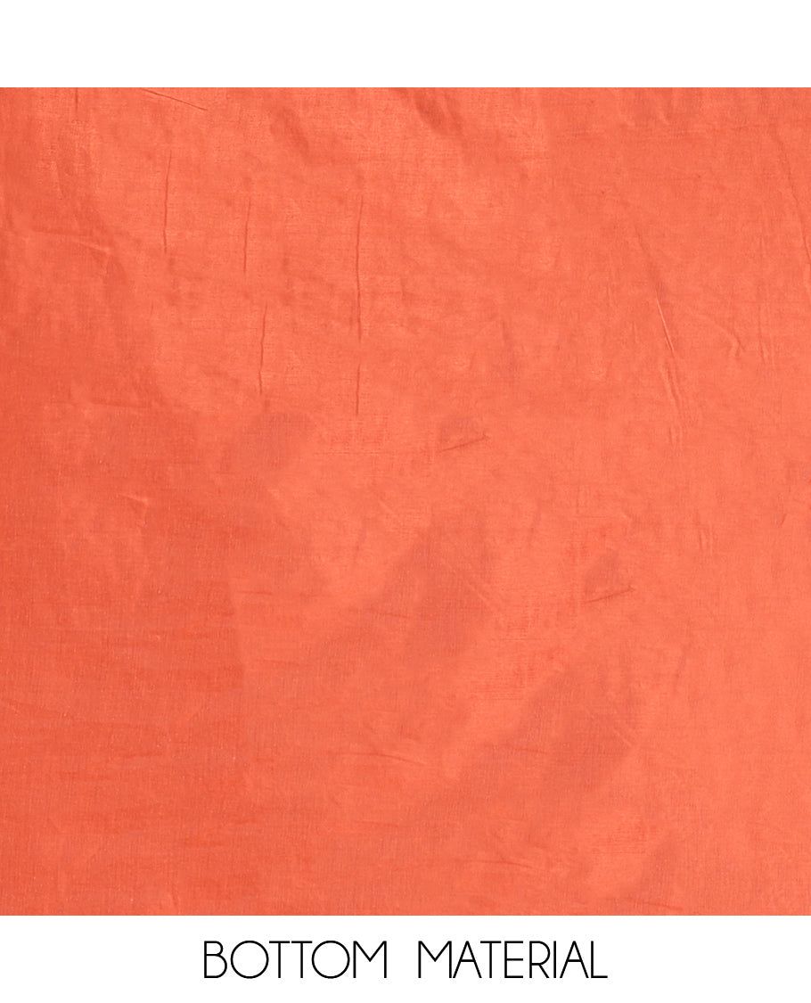 Rust Semi-Silk Material Churidar Features a Floral Embroidered Top, a Matching Bottom, Embroidered Dupatta