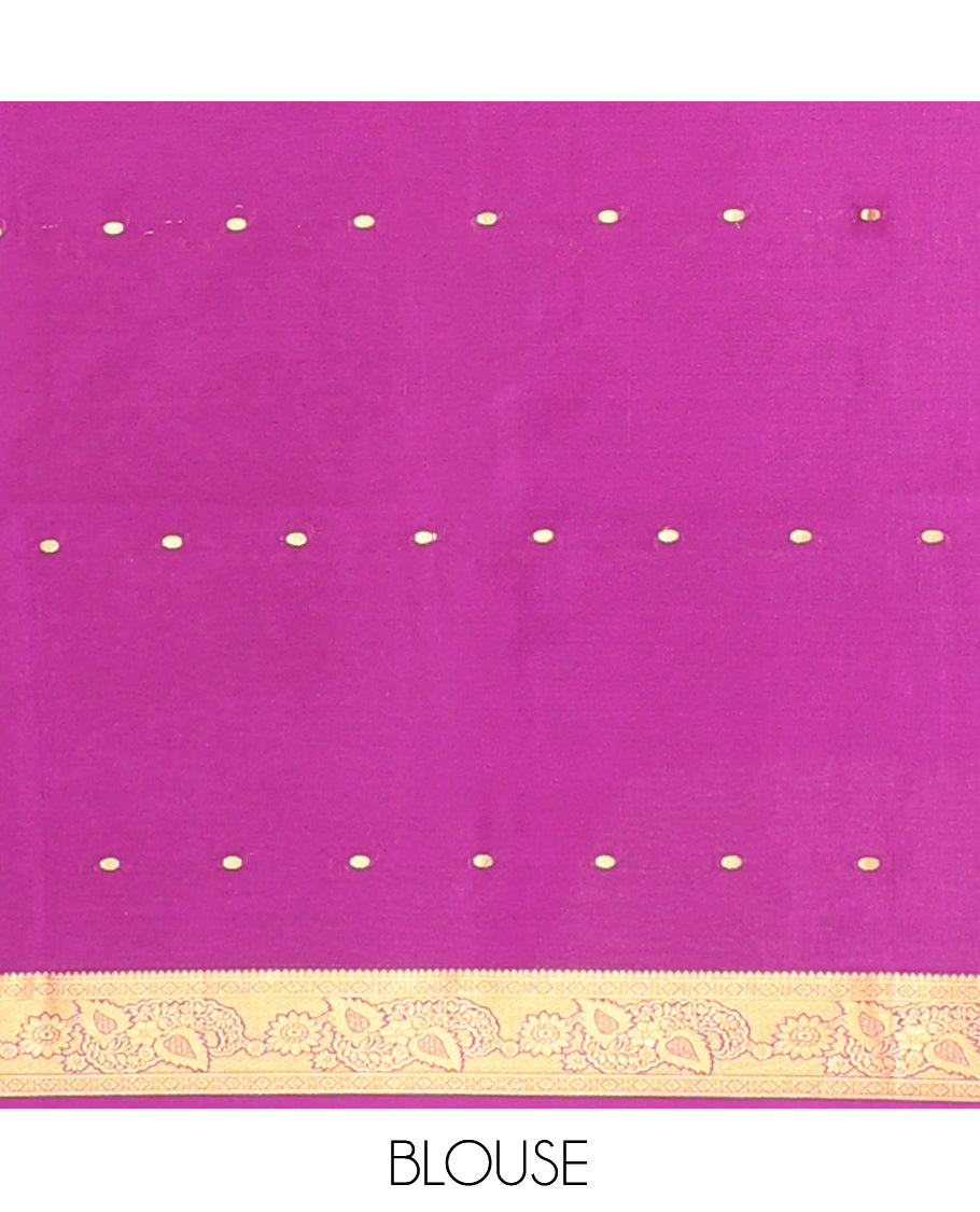 Turquoise Zari Buttas Mysore Silk Saree, Complemented by a Contrast Traditional Zari Border, Zari Design Pallu, and a Contrast Blouse