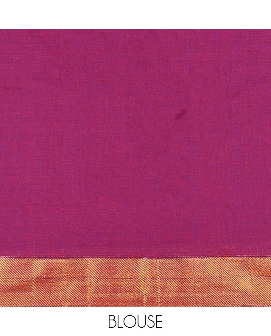 Purple mercerised cotton daman zari border half saree with cotton blouse & georgette one side zari border