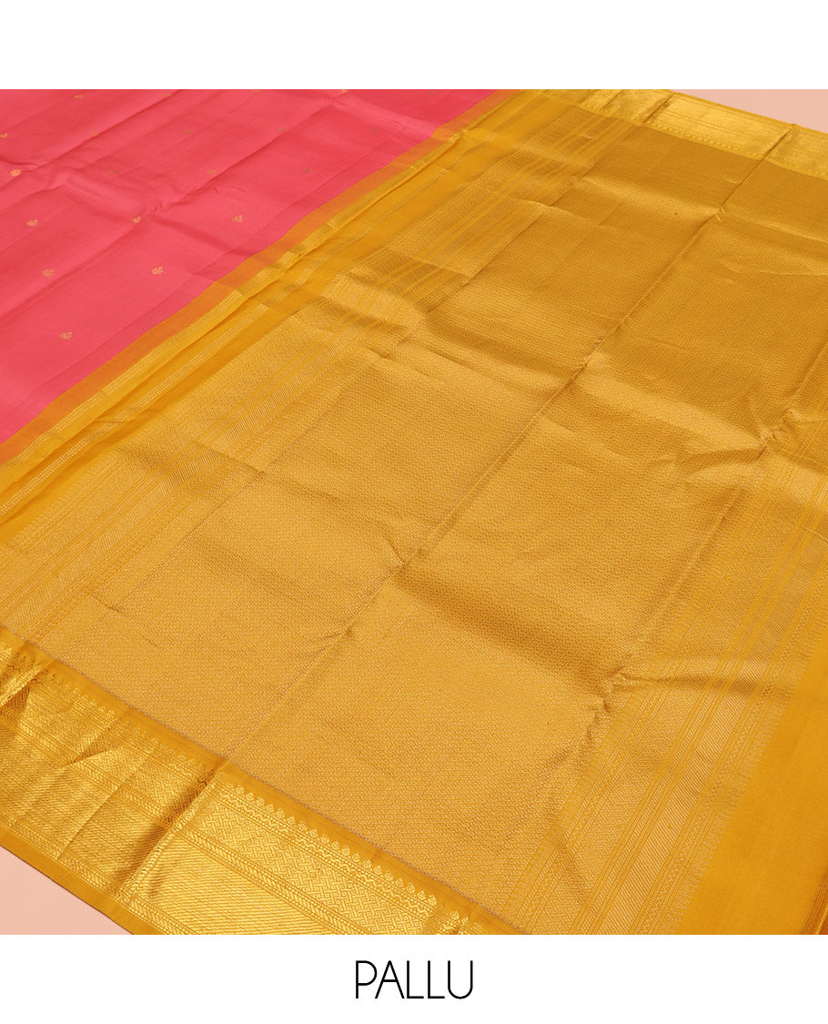 Pink Vasundhara Silk Saree, Embellished with Zari Buttas All Over Its Body, Complemented by a Contrast Border of Thikalam, Manga, Banaras, Muthu, and Paiyadi Kattam Designs, Intricately Designed Pallu, and Paired with a Contrast Blouse