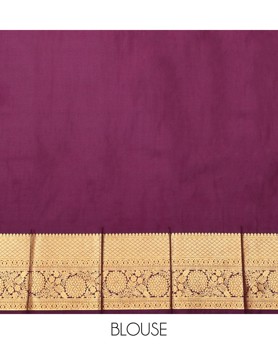 Rani Pink Budget Silk Saree, Decked Up with Zari Buttas, Complemented by a Contrast Traditional Zari Border, Jaal Pallu, and a Contrast Blouse