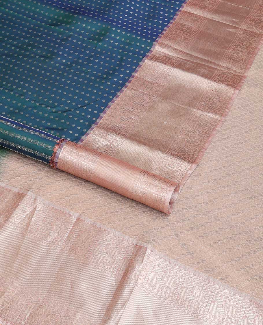 Blue floral buttas vasundhara elite silk saree with contrast traditional zari design border & floral zari design pallu