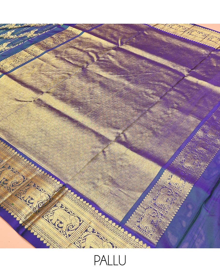 Blue Jacquard Venkatagiri Silk Saree, a Traditional Zari Border, Jaal Pallu, and a Matching Blouse