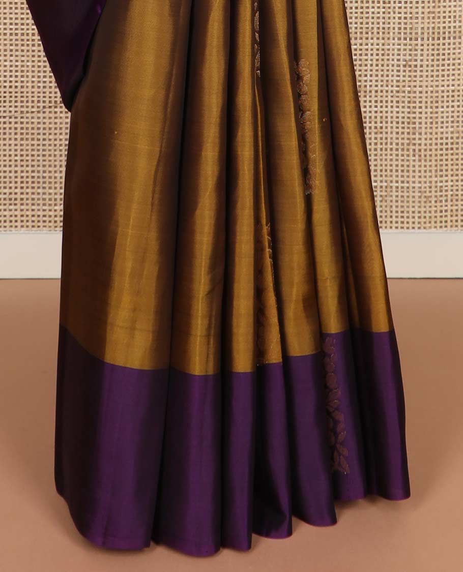 Mustard floral buttas silk mix saree, contrast floral zari buttas border & pallu of cross kamalam & floral designs