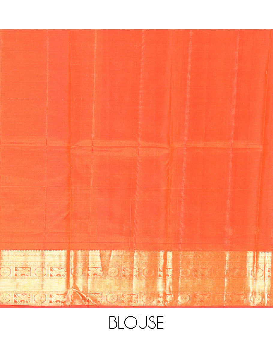 Dazzling Zari Butta Enclosed in a Checked Silk Saree, Zari Border of Kuthirai and Chakram Designs, and Intricately Zari-Woven Pallu