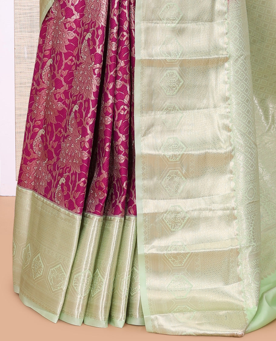 Magenta-Pista Green Jacquard Design Budget Silk Saree