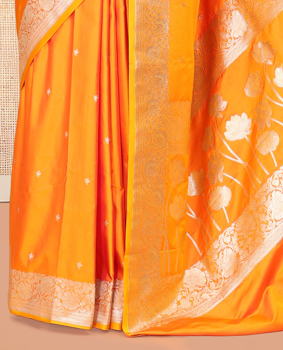 Orange Semi-Banaras Satin Silk Saree