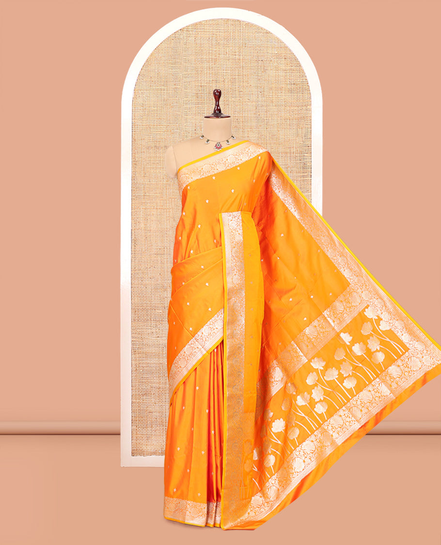 Orange Semi-Banaras Satin Silk Saree