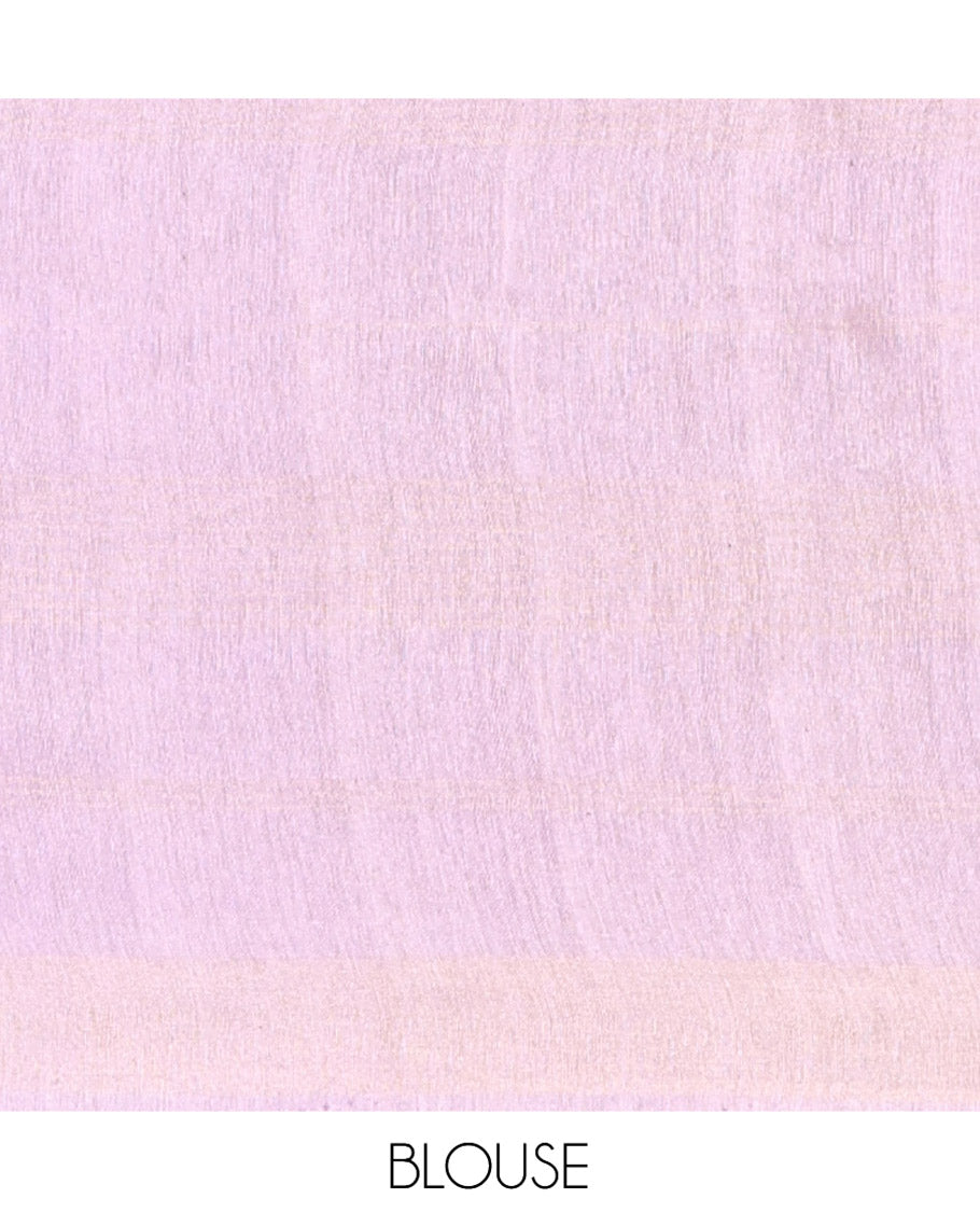 Borderless Purple Zari Striped Tussar Silk Saree, a Zari Woven Pallu, and Matching Blouse
