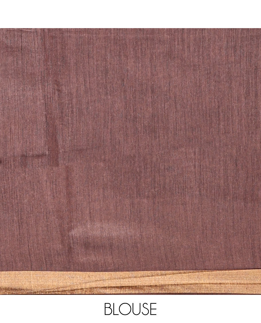 Brown Textured Tussar Silk Saree, a Subtle Border, a Striped Pallu, and a Matching Blouse