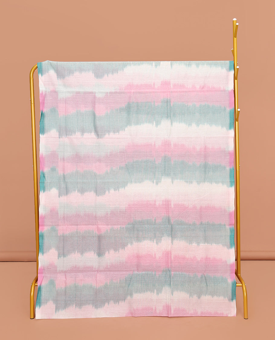 Borderless Multi-Color Mangalgiri Cotton Saree, Uniquely Designed with Ikat Texture, Complemented by Contrast Pallu, and Paired with a Contrast Blouse
