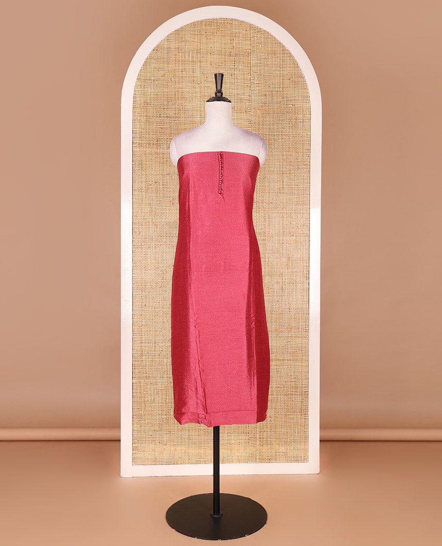 Dark peach material chudidar set, plain with fancy thermacol balls neck work Vichitra top, cotton bottom, and floral printed dupatta