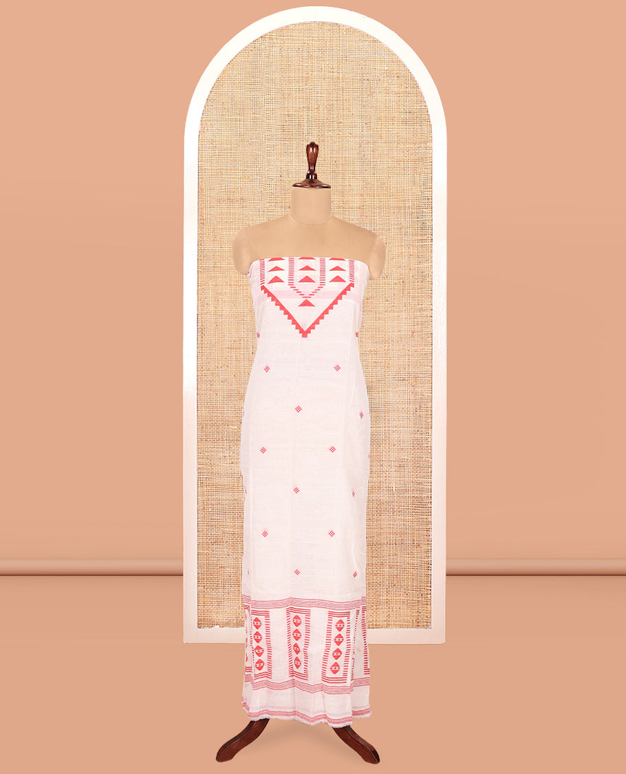 Cream Mul Cotton Material Chudidar Features Jamdani-Style Top, Striped Bottom, a Jamdani Dupatta