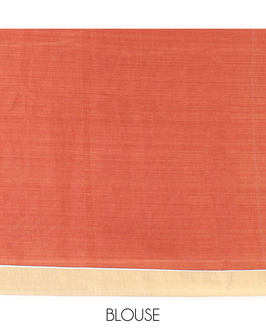 Cream Plain Kerala Cotton Saree, Self-Border of Elephant Motifs, Printed Pallu, and a Contrast Blouse