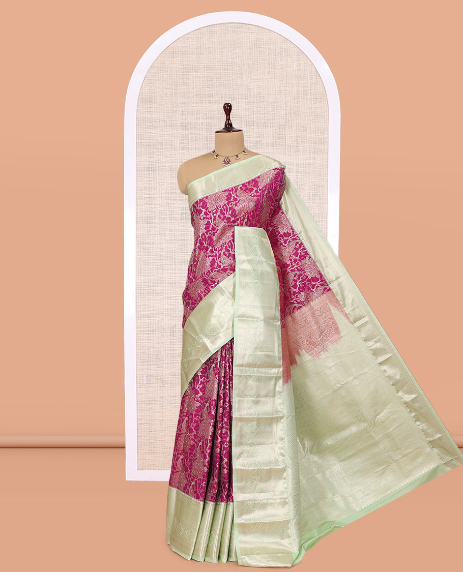 Magenta-Pista Green Jacquard Design Budget Silk Saree