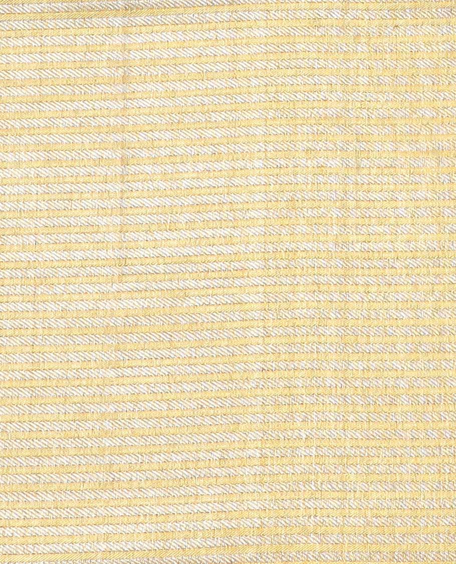 Light yellow striped silk half saree with contrast border of banaras, kathir, poo chakram, mayil design, zari design blouse & intricate zari design dhavani