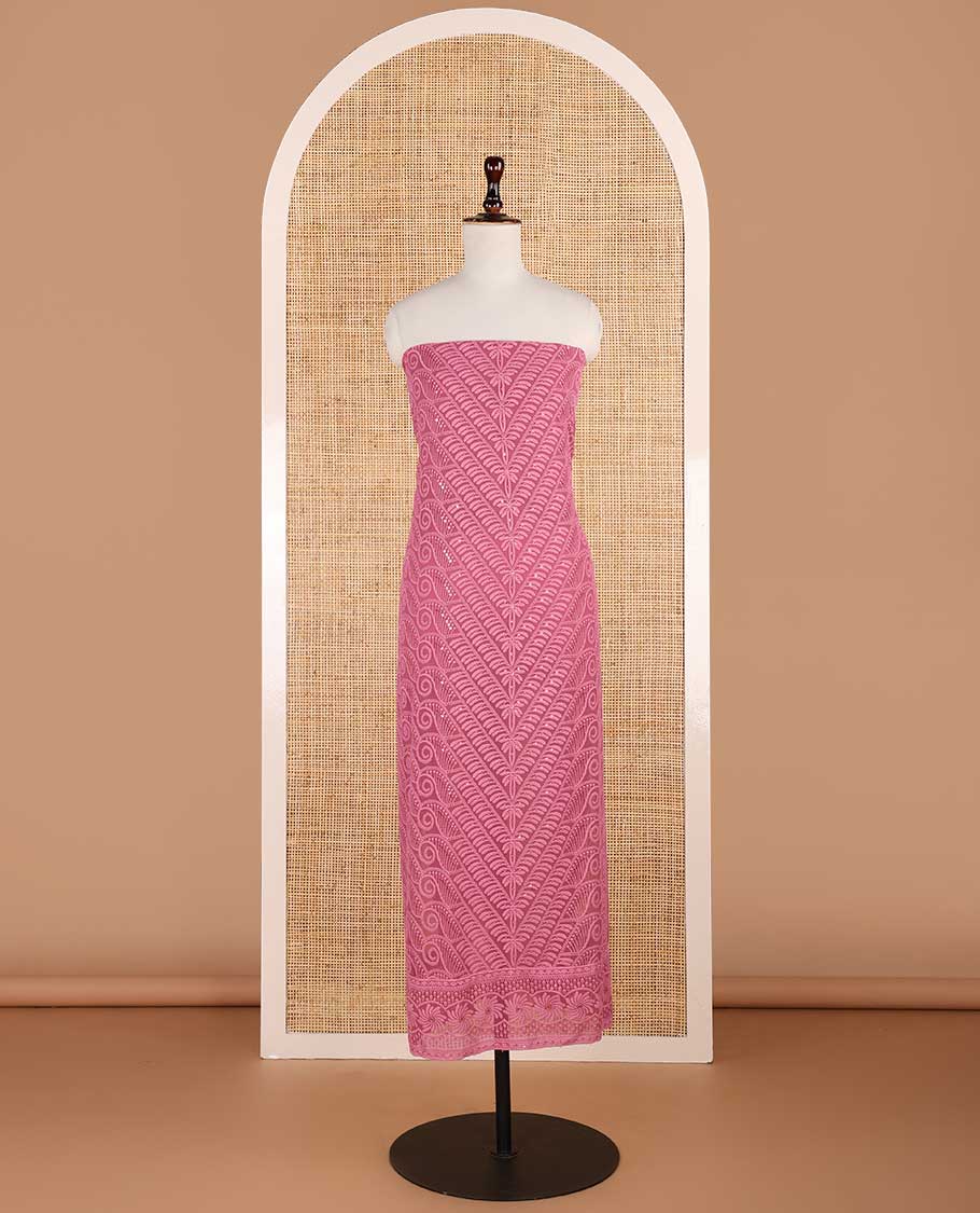 Onion pink shifli sequins embroidery georgette chudidhar material top with american crepe pant & sequins embroidery, scallop cut dupatta