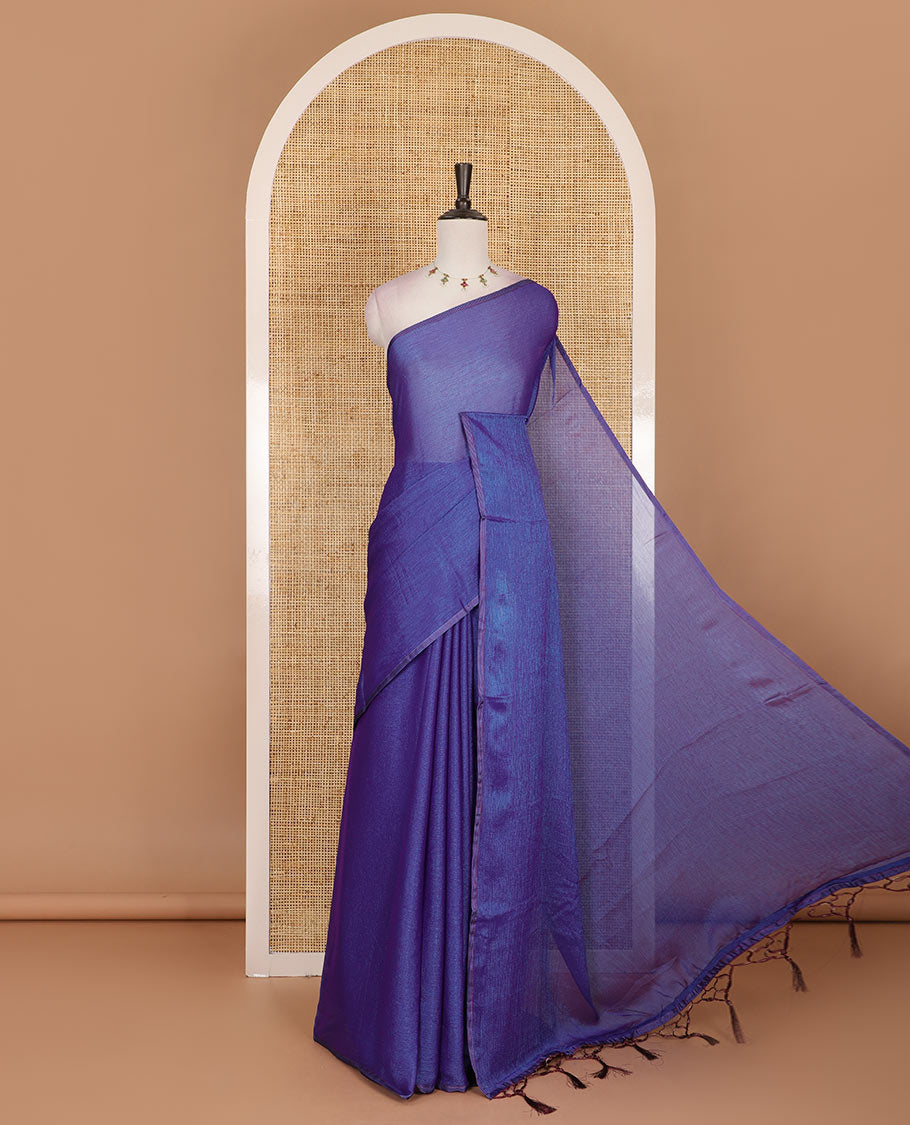 Borderless violet plain design viscose saree,flower motifs printed matching blouse