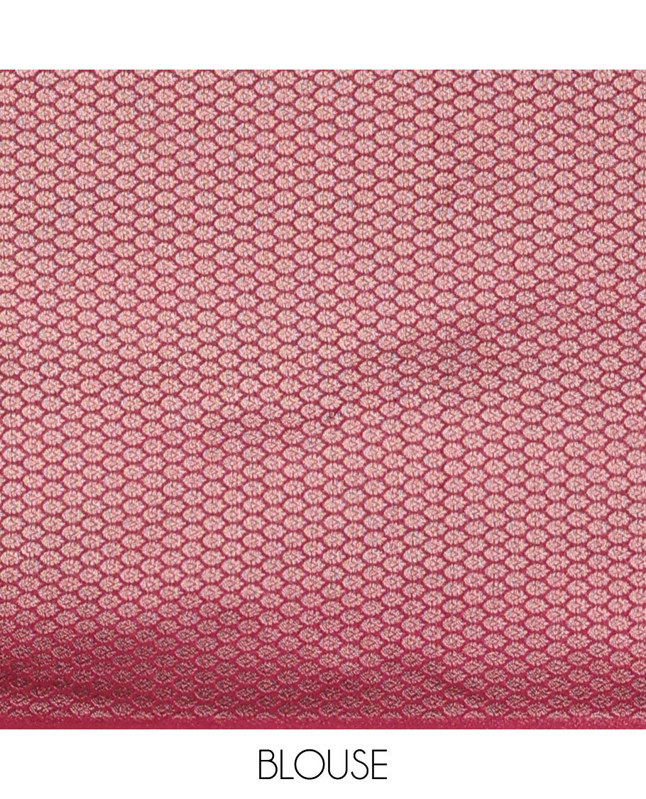 Wine antique zari weaving softy silk saree with antique zari border & small zari butta blouse