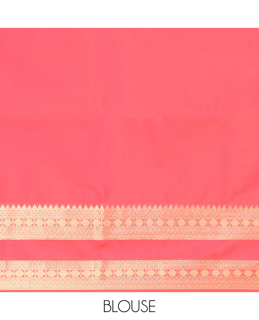 Mauve floral buttas soft silk saree with contrast intricate zari design border & floral , striped design pallu