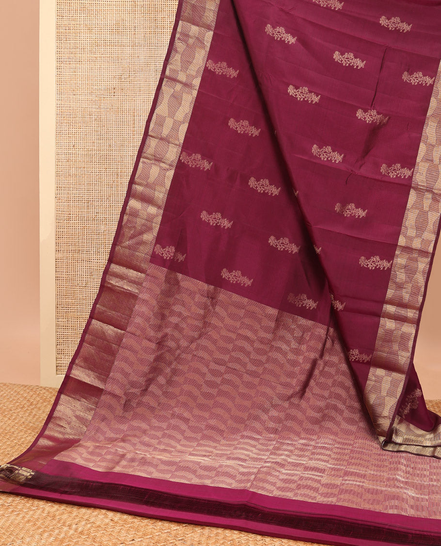 Maroon floral design vasundhara elite silk saree with zari design border & geometric design pallu