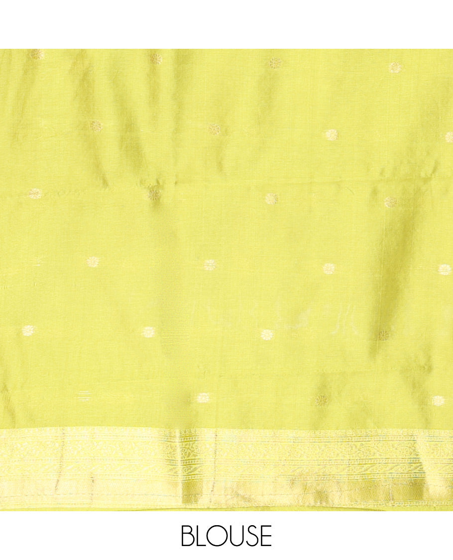 Royal Blue Semi-Kanchi Silk Saree, Embellished with Zari Buttas and Stripes, a Contrast Traditional Zari Border, Jaal Pallu, and a Contrast Blouse