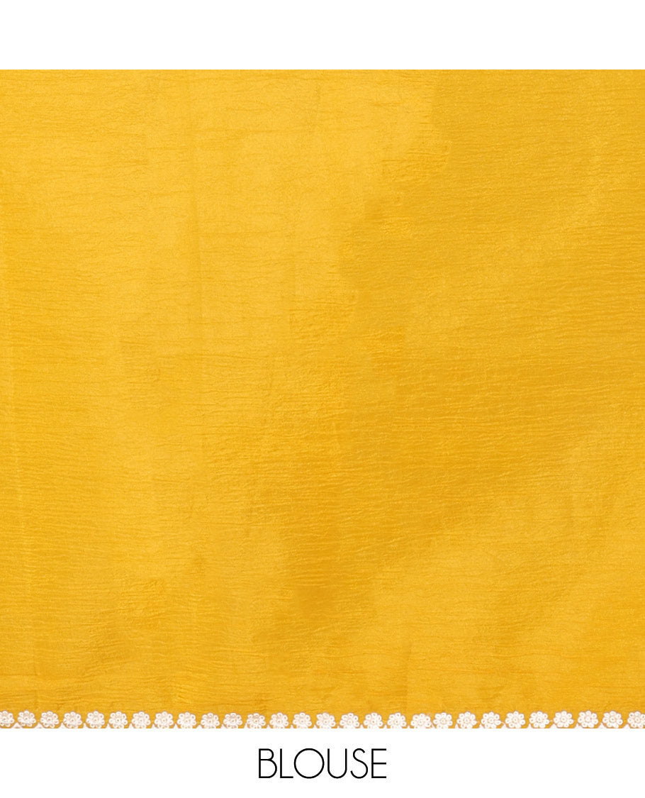 Pink Crushed Tissue saree with scallop motif border and intricate motif embroidery pallu