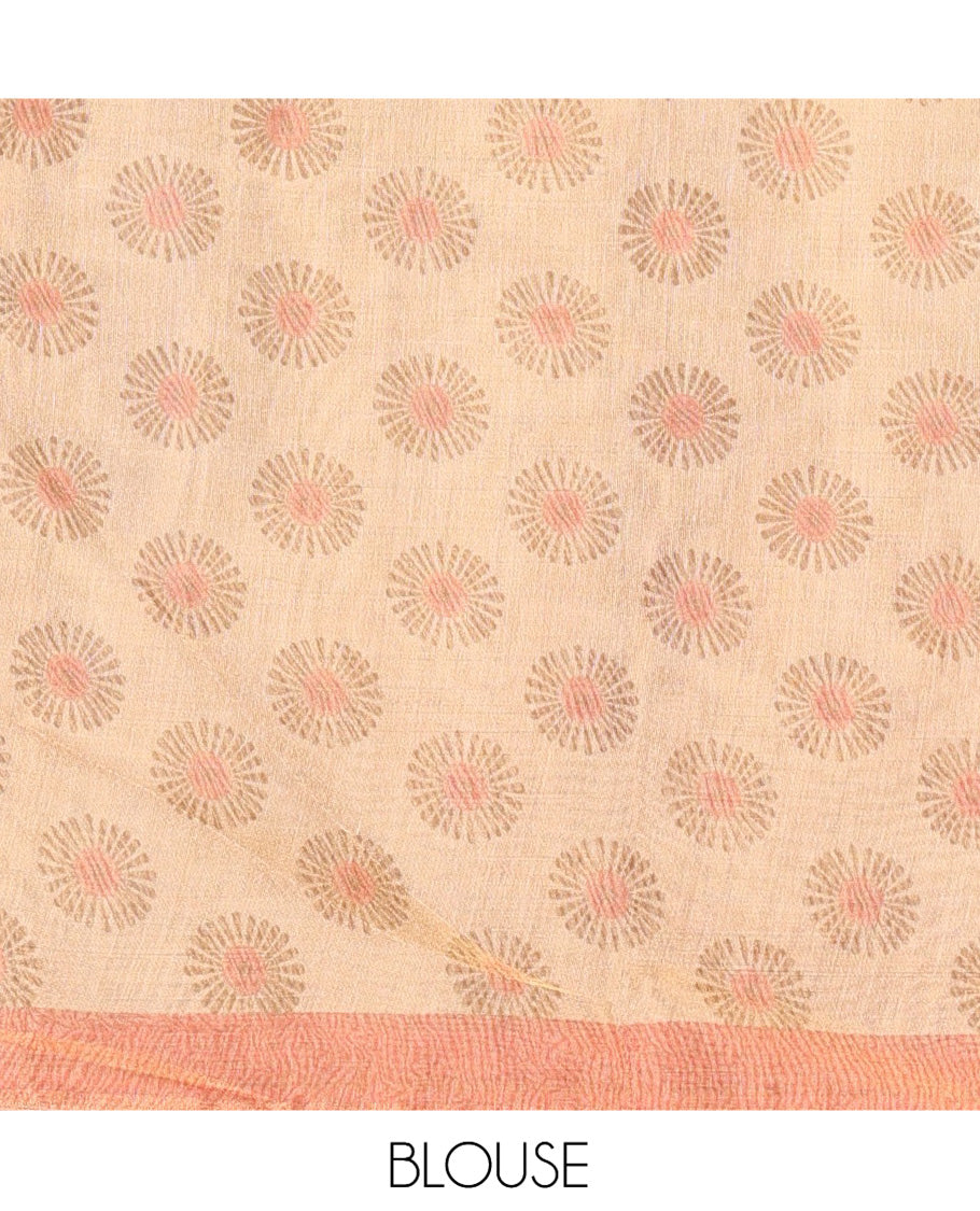 Gold-Pink-Mustard Plain Tissue Saree, Complemented by Contrast Ganga-Jamuna Temple Border, a Matching Blouse