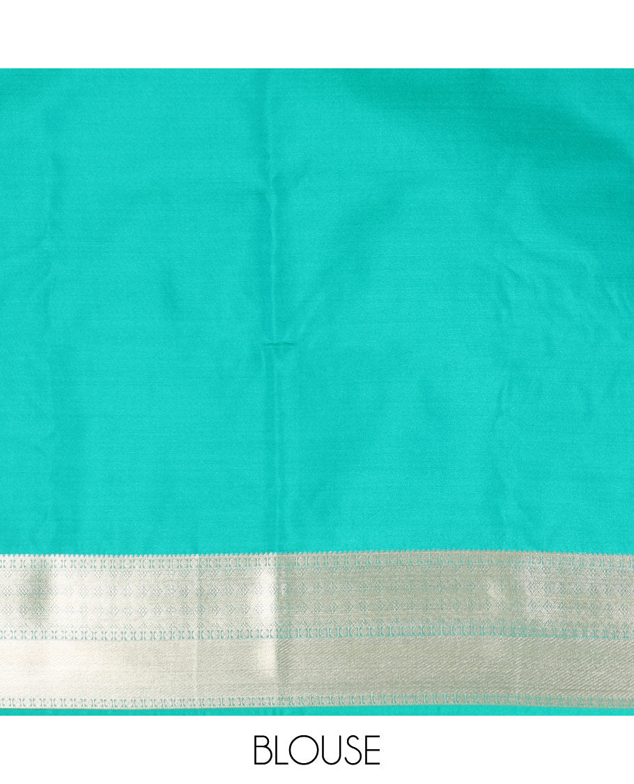 Green zari butta semi soft silk saree with kodi, bhavanji border & grand pallu along with plain blouse