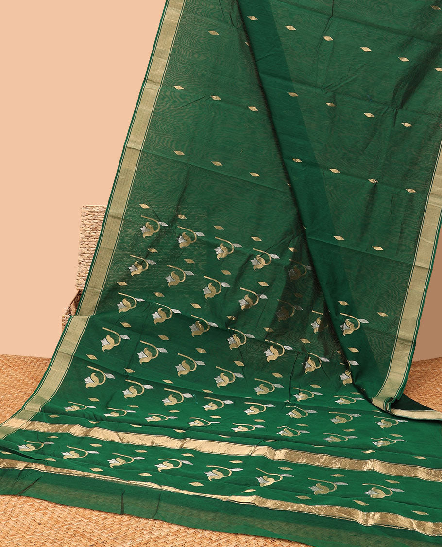 Green all over floral design maheswari cotton saree with self zari border