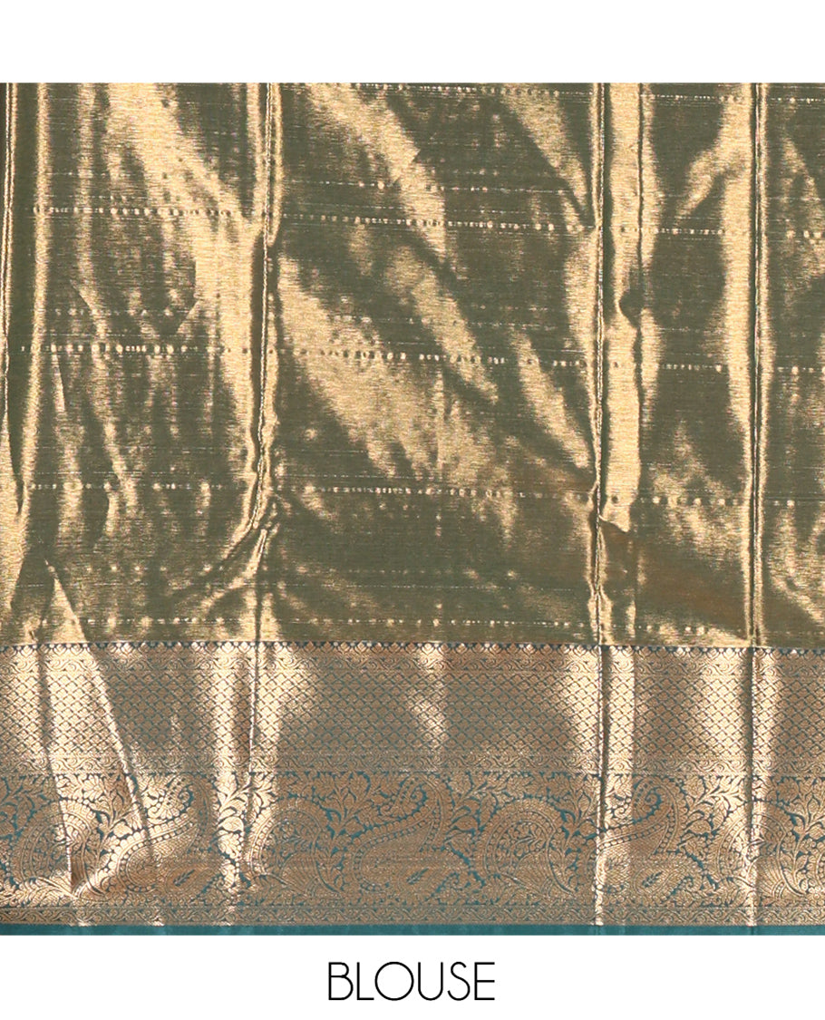 Peacock Green Art Silk Saree, Decorated with Floral-Paisley Jacquard Design, a Traditional Zari Border, Intricate Pallu, and a Matching Blouse