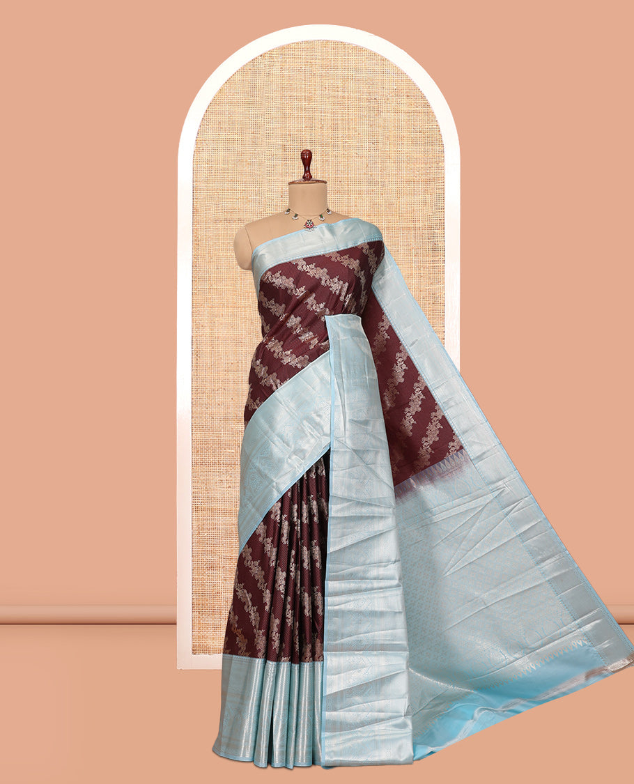 Brown-Sea Blue Budget Silk Saree