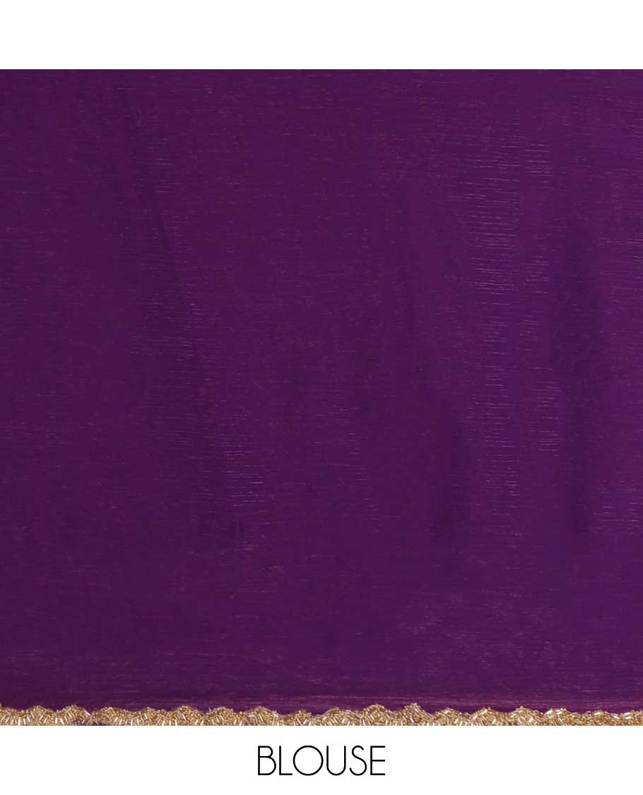 Purple fendy chiffon saree with hand work border & self pallu along with hand work blouse