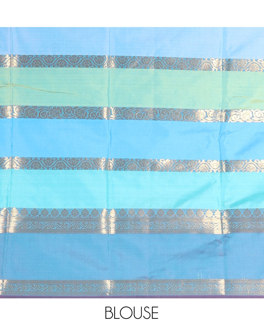 Multi Color Semi-Soft Silk Saree, Richly Detailed with Multi-color Stripes and Traditional Zari Designs On Its Body, Complemented by Contrast Rettai Pettu Traditional Zari Designs Woven Border, Grand Pallu and Paired with a Contrast Blouse