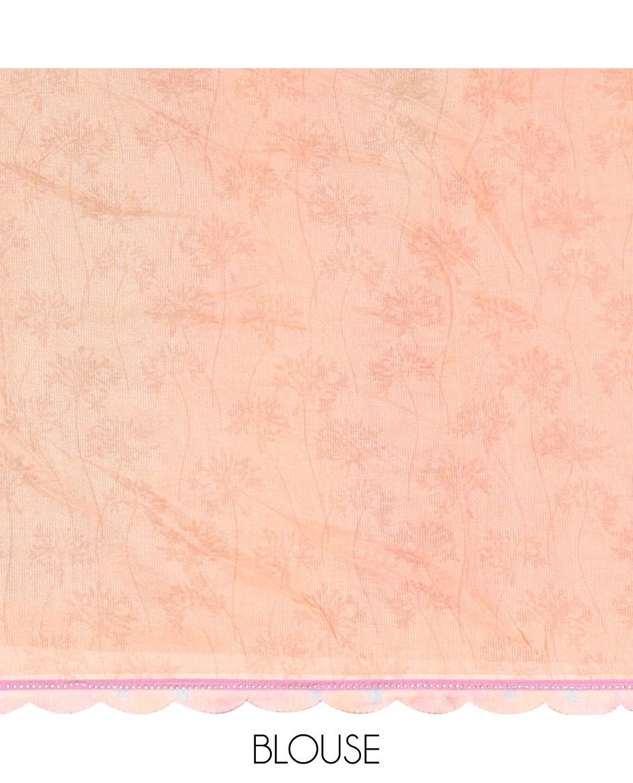Violet with pink rainbow printed shimmer chiffion saree with swarovski stone border & self pallu along with printed blouse
