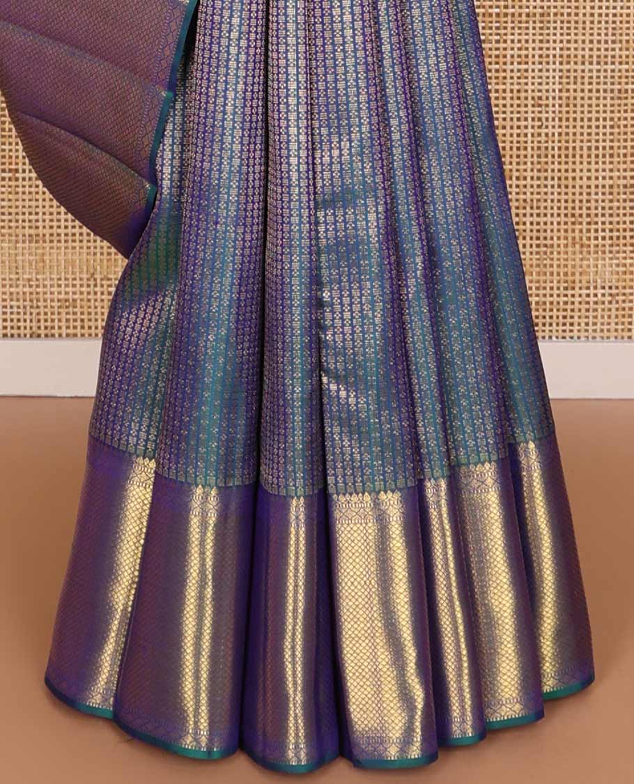 Blue geometric design silk saree with self border of thilakam mokku, mayil kann design & zari design pallu