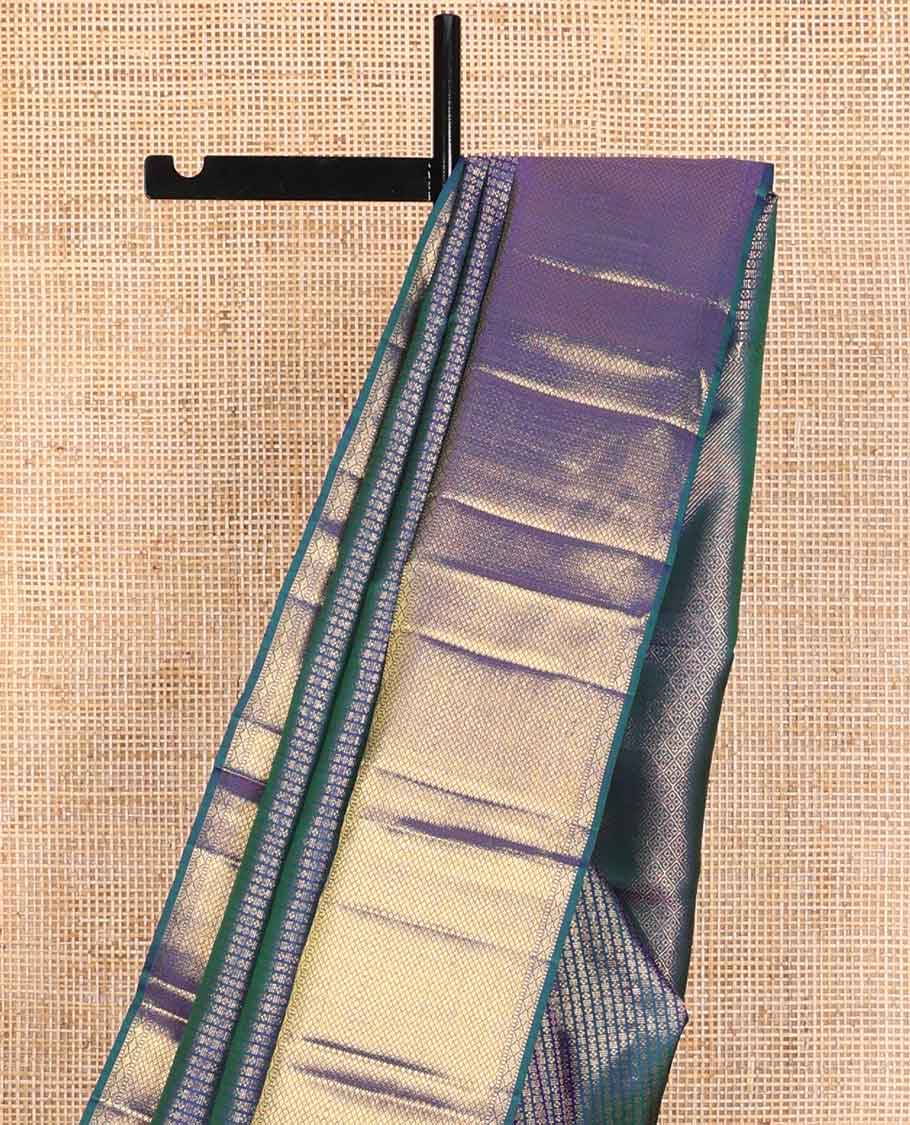 Blue geometric design silk saree with self border of thilakam mokku, mayil kann design & zari design pallu