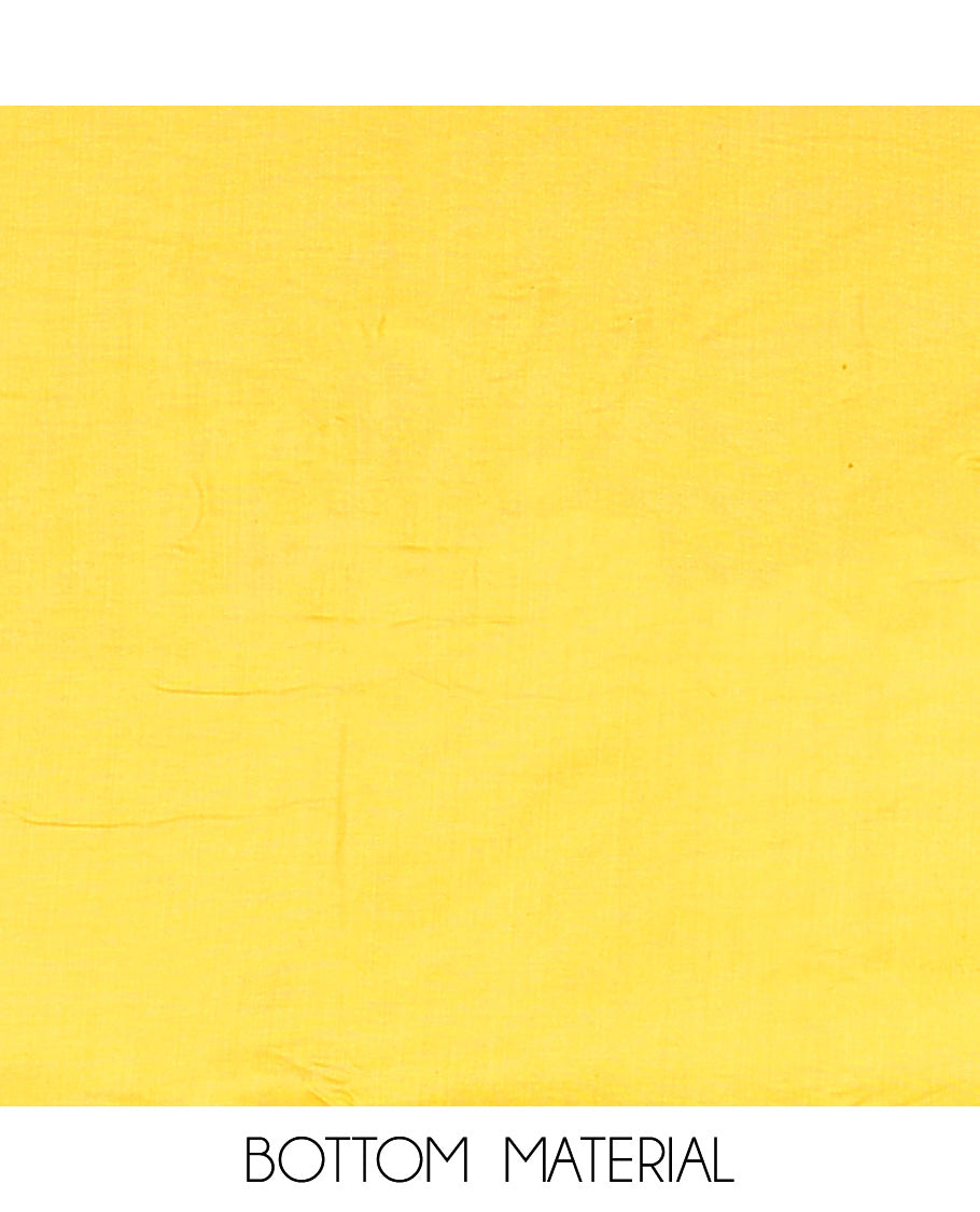 Yellow chudidhar material chanderi tissue neck weaving thread, floral butta top with satin cotton pants & chanderi tissue zari weaving dupatta