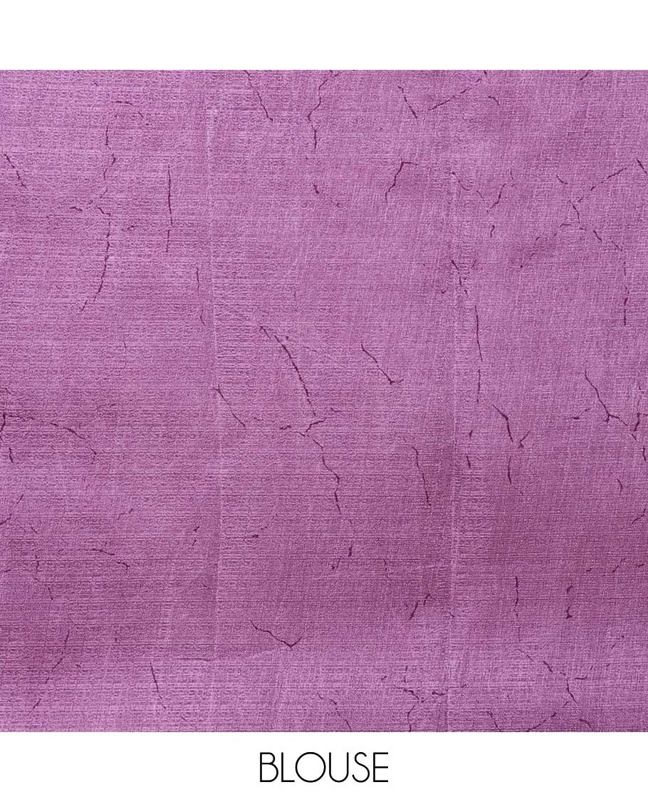 Purple floral design khadi silk saree with self border & solder pallu along with plain blouse