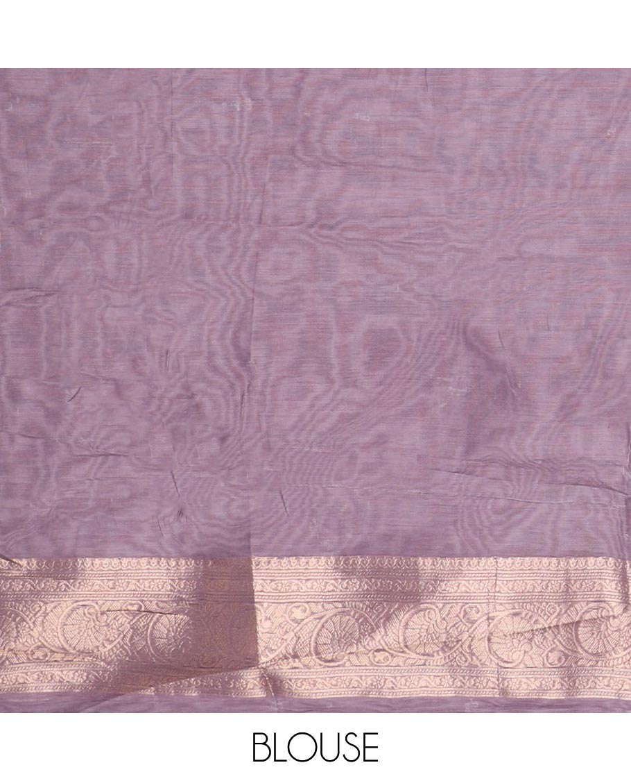 Purple copper zari butta semi banaras weaving saree with contrast zari border & rich pallu along with plain blouse