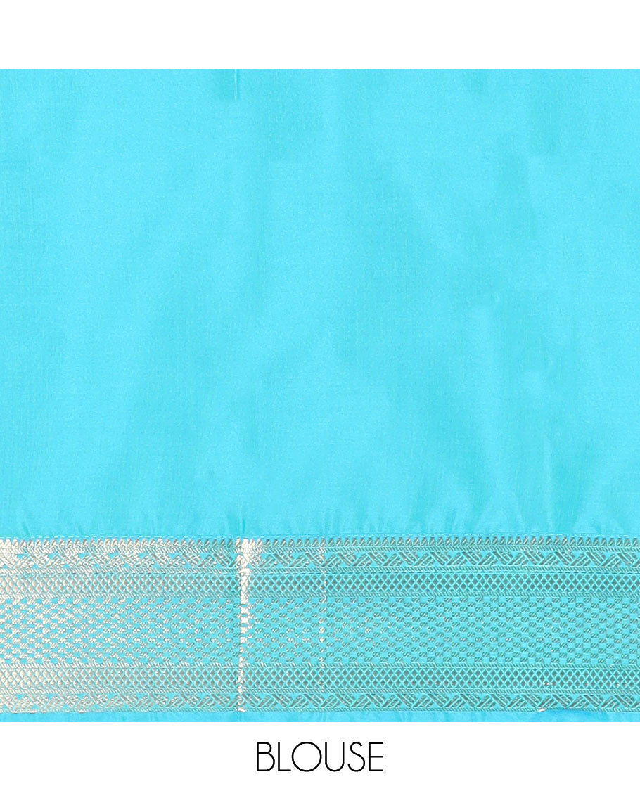 Sea green floral design soft silk saree with contrast intricate zari design border & paisley design pallu