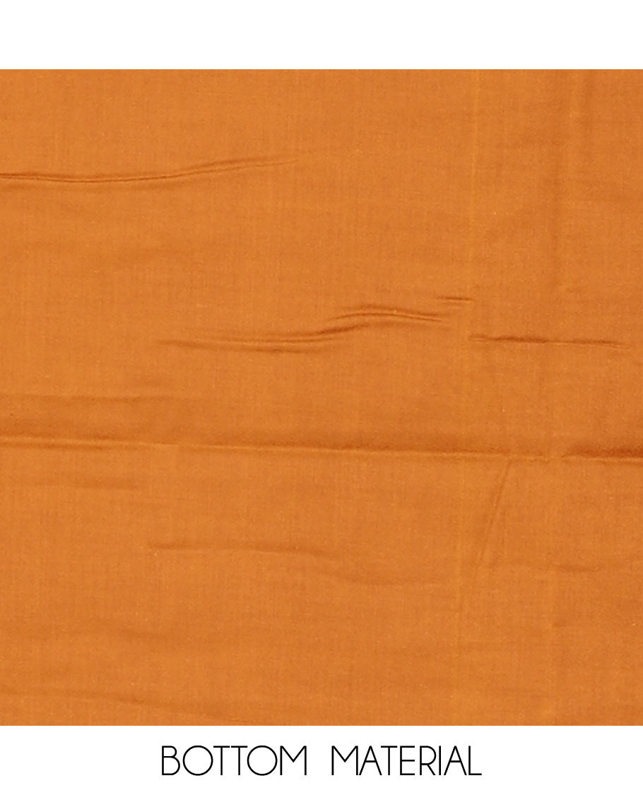 Black with mustard ikkat print fancy neck, katha work flex cotton chudidhar material top with cotton pants & negative print dupatta